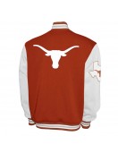 Texas Longhorns Fleece Burnt Orange and White Varsity Jacket Texas Longhorns Fleece Burnt Orange and White Varsity Jacket