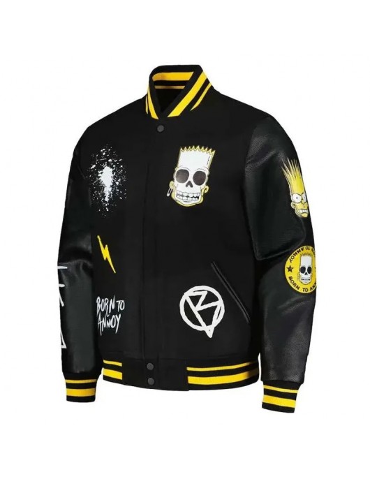 The Simpsons Freeze Max Polished Punk Bart Black Varsity Jacket