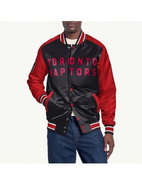 Toronto Raptors Black and Red Varsity Satin Jacket