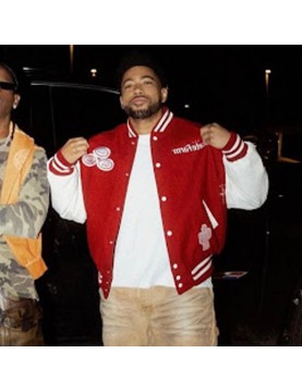 Travis Scott State Farm Burgundy and White Varsity Jacket