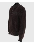 Trevor Mens Dark Brown Bomber Suede Leather Jacket