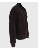 Trevor Mens Dark Brown Bomber Suede Leather Jacket