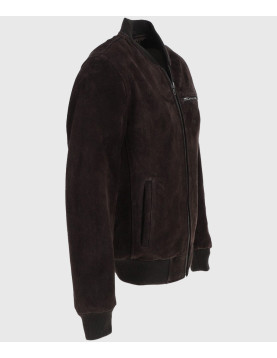 Trevor Mens Dark Brown Bomber Suede Leather Jacket
