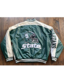 University of Michigan State Spartans Varsity Green and White Leather Jacket