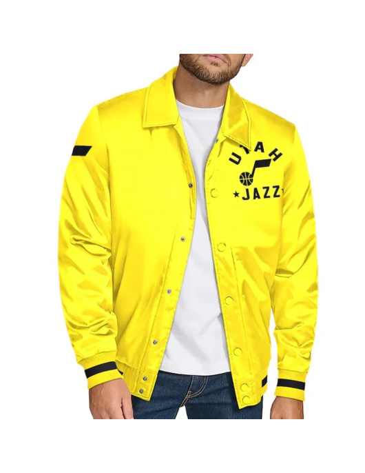 Utah Jazz Stitch Applique Gold Satin Jacket