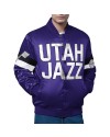 Utah Jazz Triple Option Varsity Full-Snap Satin Jacket