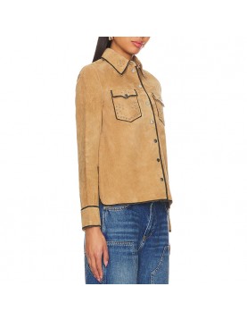 Victoria Moroles Ballard Martina Castro Brown Suede Leather Jacket