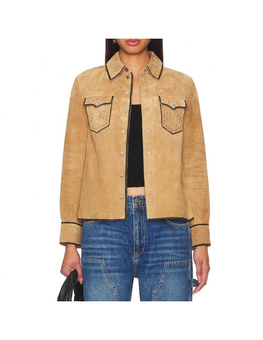 Victoria Moroles Ballard Martina Castro Brown Suede Leather Jacket