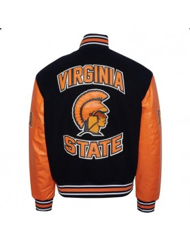 Virginia State University Black and Orange Varsity Jacket - Unisex Wool &amp; Leather