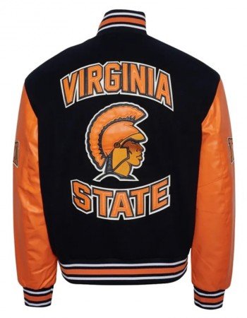Virginia State University Black and Orange Varsity Jacket - Unisex Wool & Leather