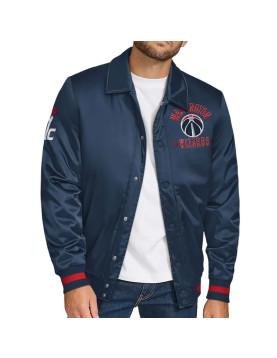 Washington Wizards Stitch Applique Navy Satin Jacket