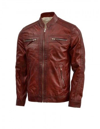Waxed Leather Burgundy Leather Jacket