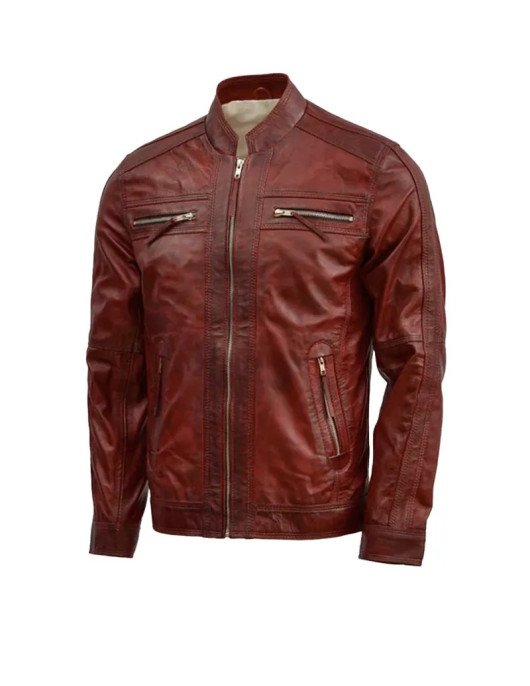 Waxed Leather Burgundy Leather Jacket