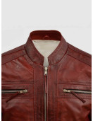 Waxed Leather Burgundy Leather Jacket