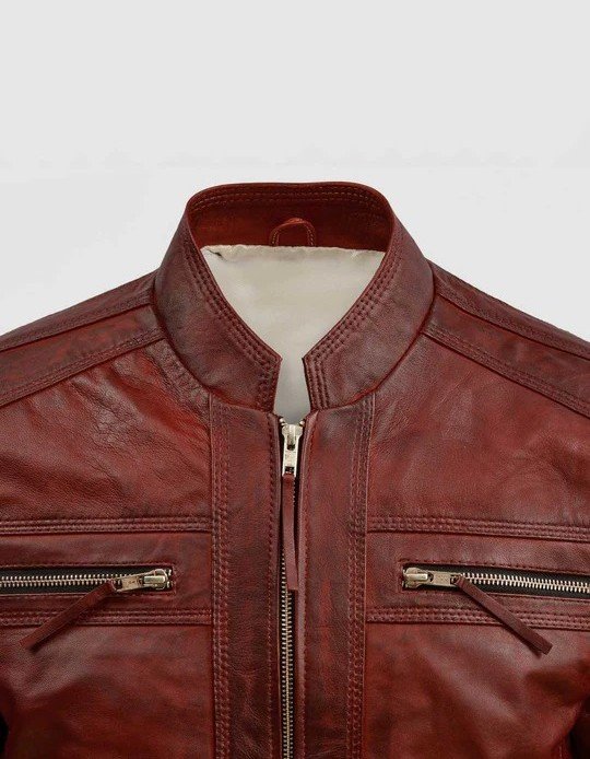 Waxed Leather Burgundy Leather Jacket