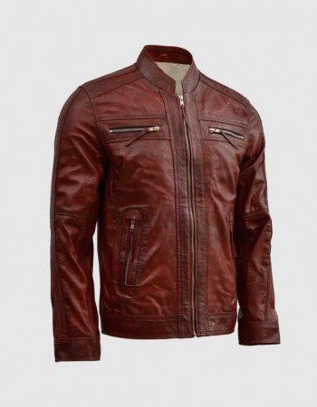 Waxed Leather Burgundy Leather Jacket