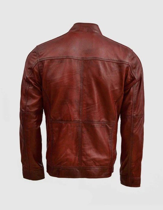 Waxed Leather Burgundy Leather Jacket