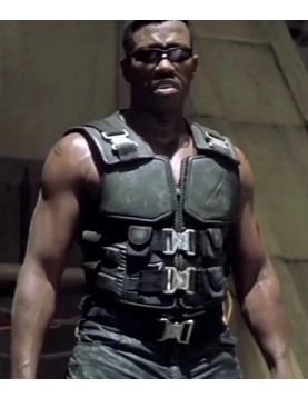 Wesley Snipes Blade Black Leather Buckle Vest