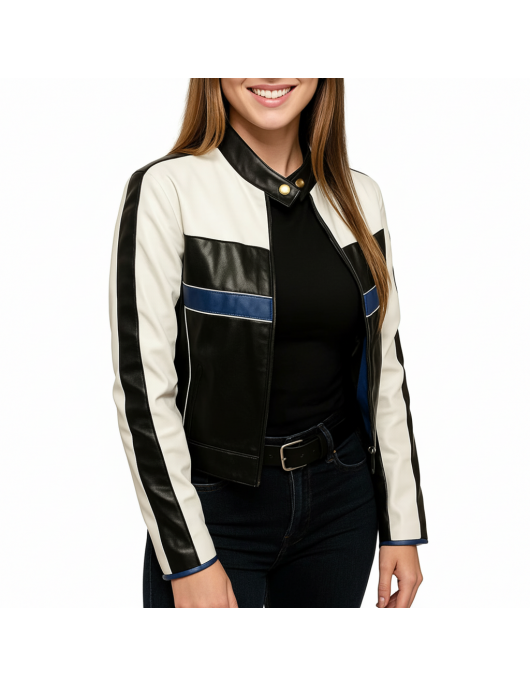 Wild Cards S02 Vanessa Morgan Black and White Leather Jacket