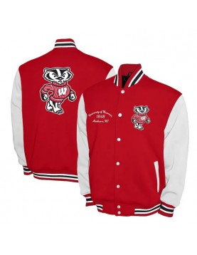 Wisconsin Badgers Fleece Cardinal and White Varsity Jacket