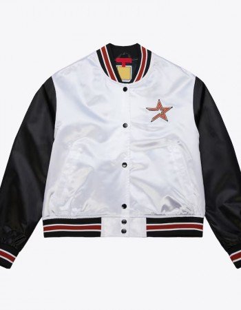 Women’s Houston Astros Cropped White and Black Satin Jacket