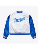 Women’s LA Dodgers Cropped White and Blue Satin Jacket