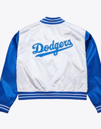 Women’s LA Dodgers Cropped White and Blue Satin Jacket
