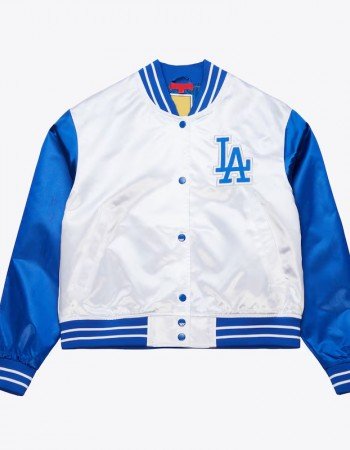 Women’s LA Dodgers Cropped White and Blue Satin Jacket