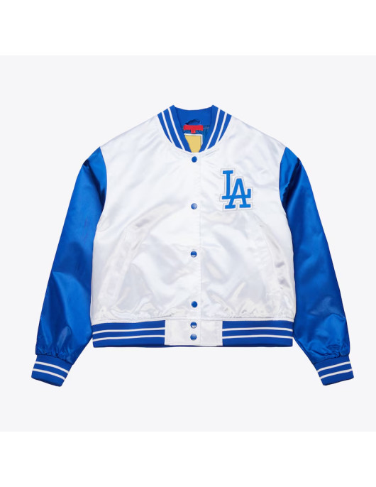 Women’s LA Dodgers Cropped White and Blue Satin Jacket