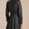 Women’s Mid-Length Double Breasted Black Leather Coat