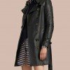 Women’s Mid-Length Double Breasted Black Leather Coat