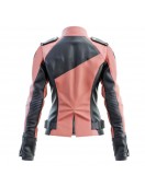 Women’s Peach Pink and Black Biker Leather Jacket