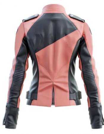 Women’s Peach Pink and Black Biker Leather Jacket