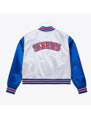 Women’s Philadelphia 76ers Cropped White and Blue Satin Jacket