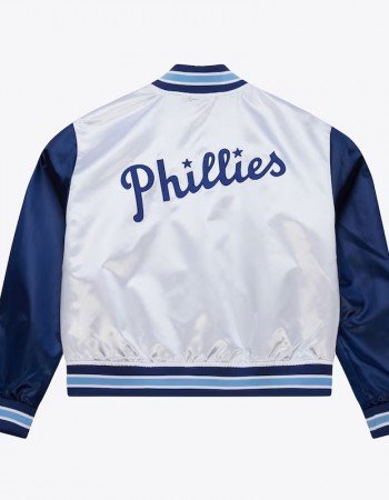 Women’s Philadelphia Blue Jays Cropped White and Blue Satin Jacket