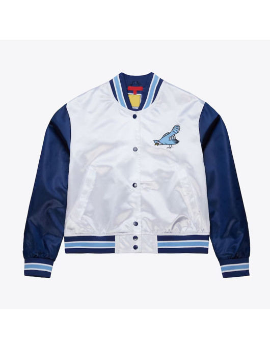 Women’s Philadelphia Blue Jays Cropped White and Blue Satin Jacket