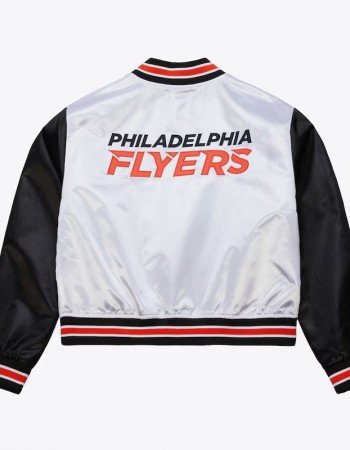 Women’s Philadelphia Flyers Cropped White and Black Satin Jacket