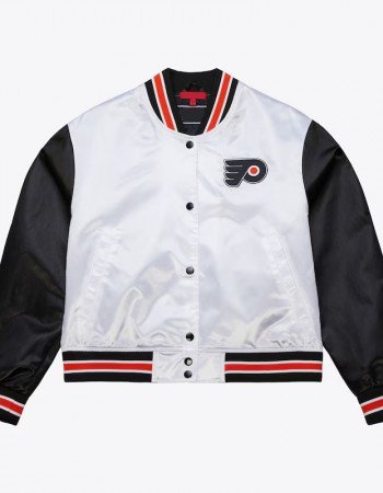 Women’s Philadelphia Flyers Cropped White and Black Satin Jacket