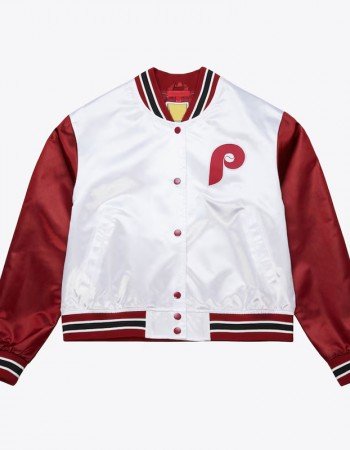 Women’s Philadelphia Phillies Cropped White and Red Satin Jacket