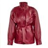 Women’s Red Long Belted Leather Jacket Women’s Red Long Belted Leather Jacket