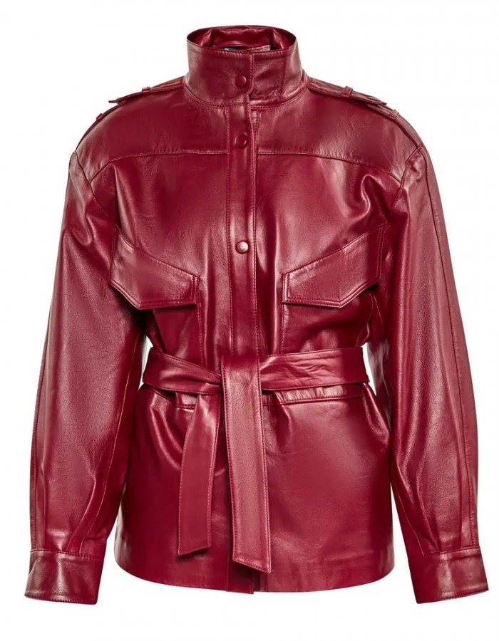 Women’s Red Long Belted Leather Jacket Women’s Red Long Belted Leather Jacket