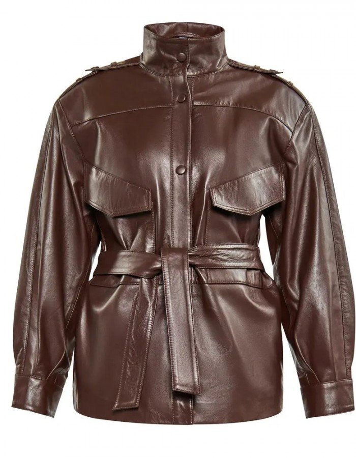 Women’s Red Long Belted Leather Jacket Women’s Red Long Belted Leather Jacket