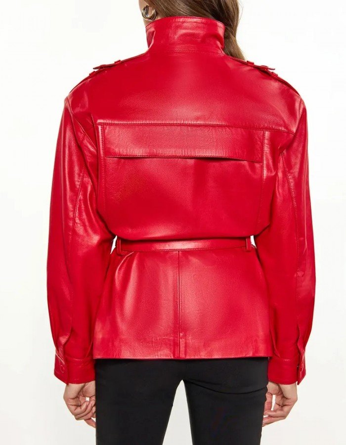 Women’s Red Long Belted Leather Jacket Women’s Red Long Belted Leather Jacket