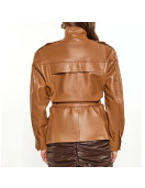 Women’s Red Long Belted Leather Jacket