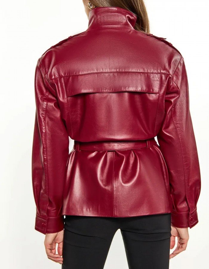 Women’s Red Long Belted Leather Jacket Women’s Red Long Belted Leather Jacket