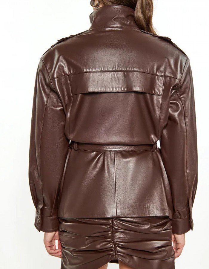 Women’s Red Long Belted Leather Jacket Women’s Red Long Belted Leather Jacket