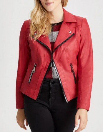 Women’s Vex Zipper Trim Red Leather Jacket