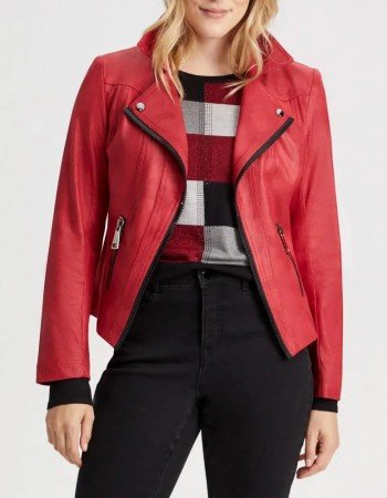 Women’s Vex Zipper Trim Red Leather Jacket