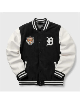 Wordmark Detroit Tigers Black and White Varsity Jacket