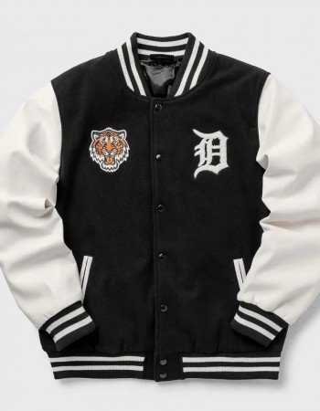 Wordmark Detroit Tigers Black and White Varsity Jacket